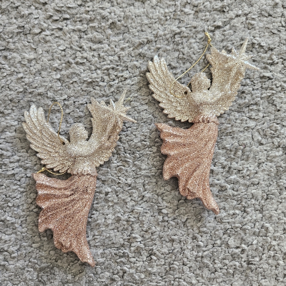Glitter Angel Ornaments in Gold and Pink